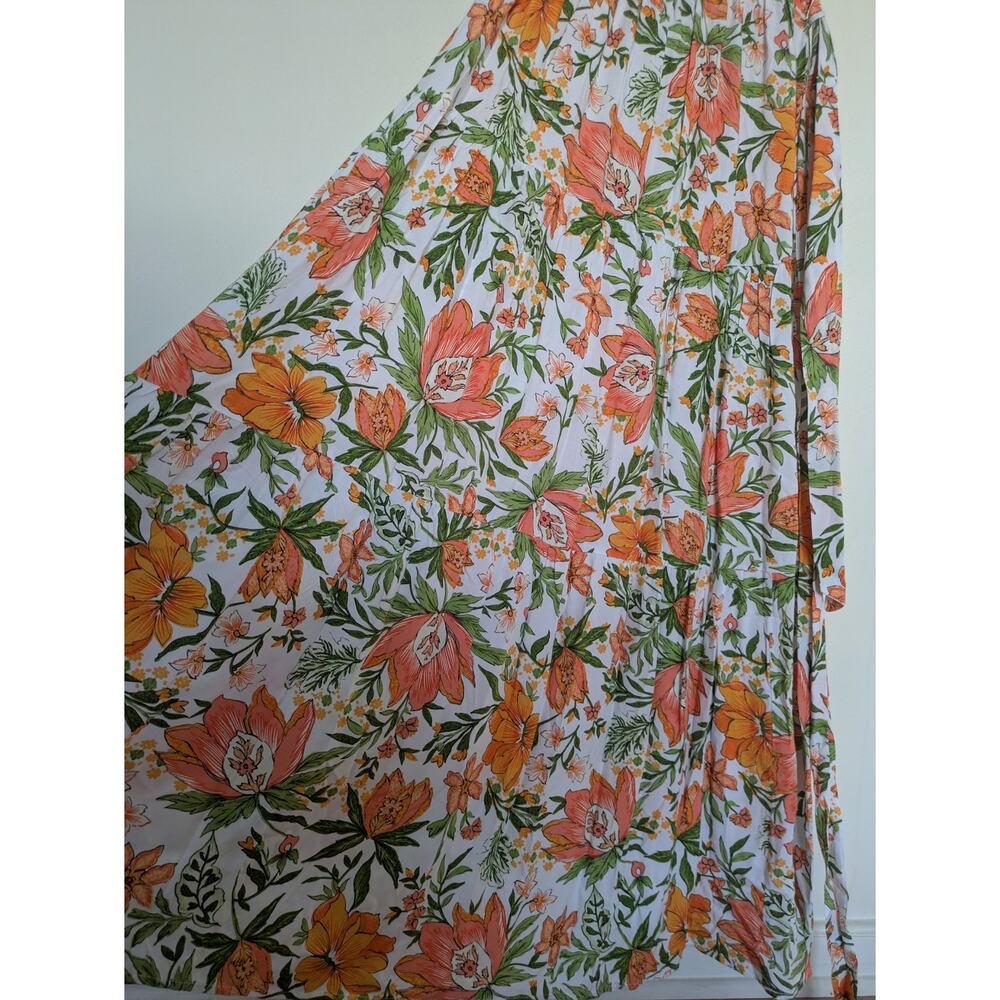 Petal & Pup Floral Halter Maxi Dress in White with Orange & Green Size 6 - Picture 3 of 6
